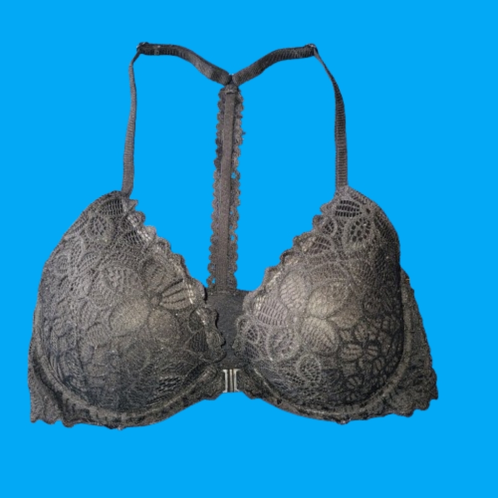 PINK VICTORIA'S SECRET Lightly Lined Underwire Black Lace Bra Halter Style
